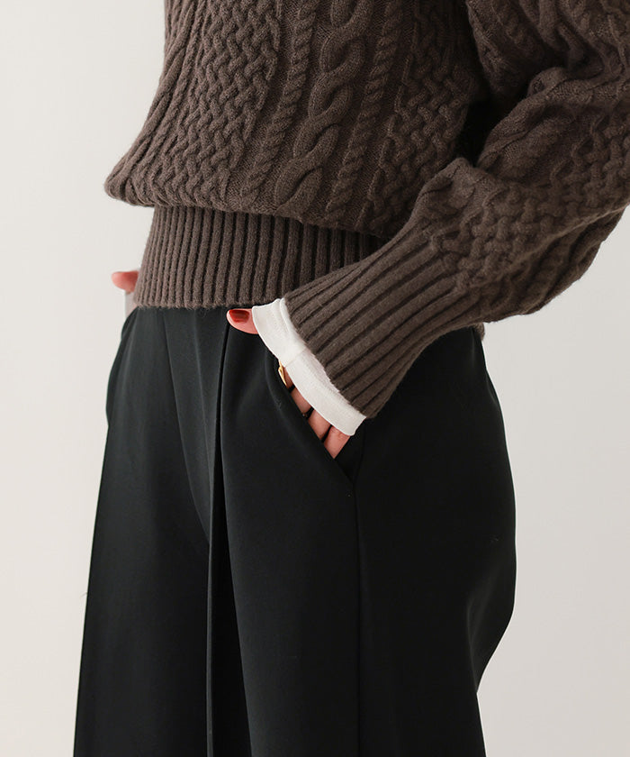 ユアーズ ur's 裏起毛センタープレスワイドパンツ （ブラック） ブラック