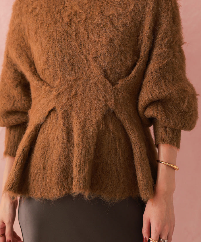 ユアーズ ur's Vネックウエストタックペプラムニット （杢グレー） 杢グレー