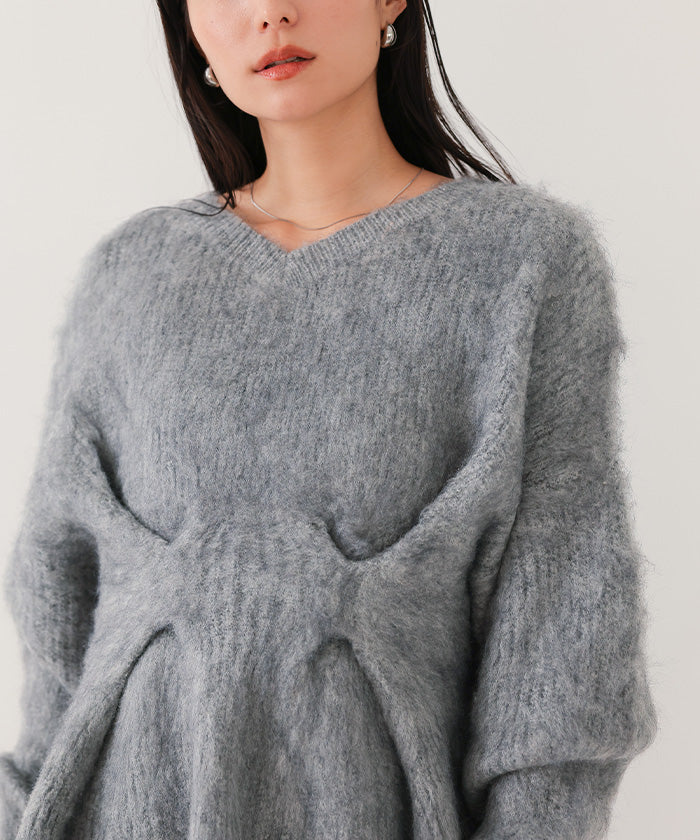 ユアーズ ur's Vネックウエストタックペプラムニット （杢グレー） 杢グレー