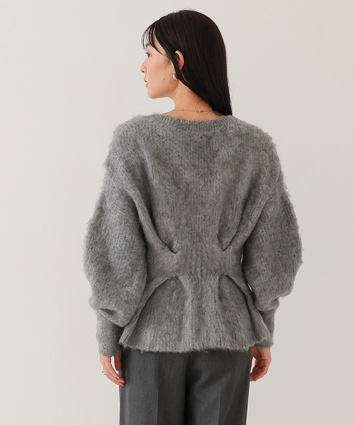 ユアーズ ur's Vネックウエストタックペプラムニット （杢グレー） 杢グレー