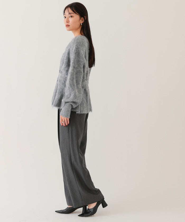 ユアーズ ur's Vネックウエストタックペプラムニット （杢グレー） 杢グレー