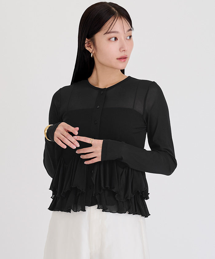 ユアーズ ur's シアーペプラムカットソー （ネイビー） ネイビー