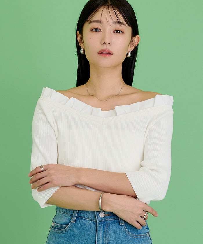 ユアーズ ur's 2wayフリルネックニット （ブラック） ブラック