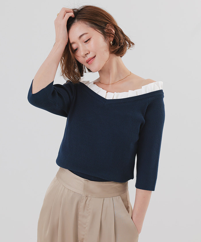 ユアーズ ur's 2wayフリルネックニット （ブラック） ブラック