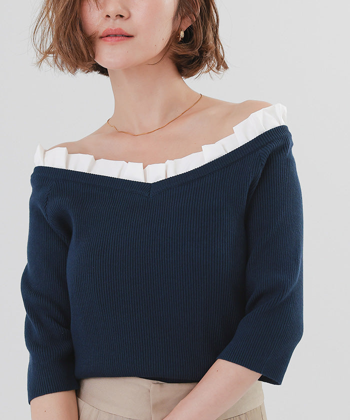 ユアーズ ur's 2wayフリルネックニット （ブラック） ブラック