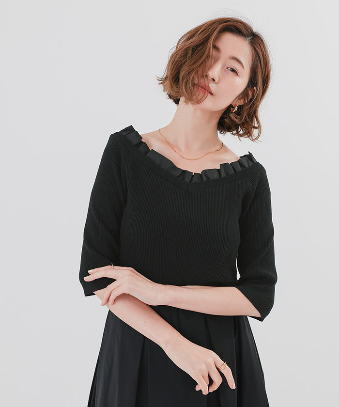 ユアーズ ur's 2wayフリルネックニット （ブラック） ブラック