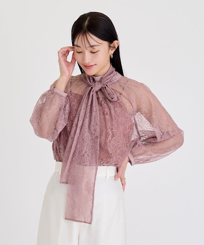 ユアーズ ur's レースボウタイブラウス （アイボリー） アイボリー