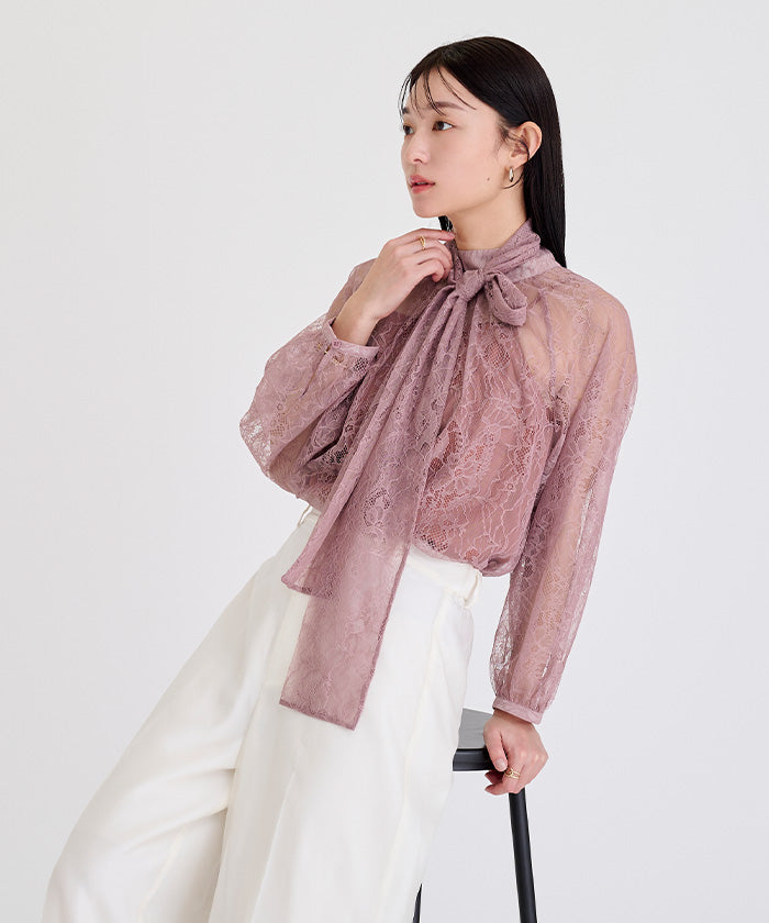 ユアーズ ur's レースボウタイブラウス （アイボリー） アイボリー