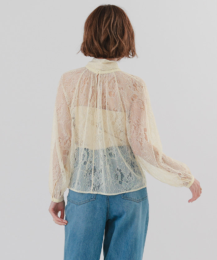 ユアーズ ur's レースボウタイブラウス （アイボリー） アイボリー