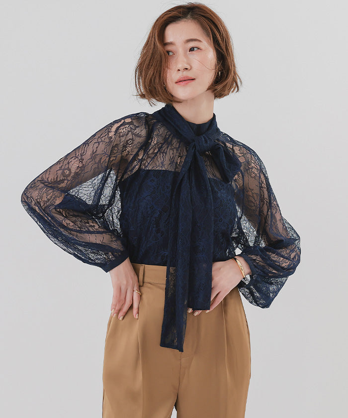 ユアーズ ur's レースボウタイブラウス （アイボリー） アイボリー