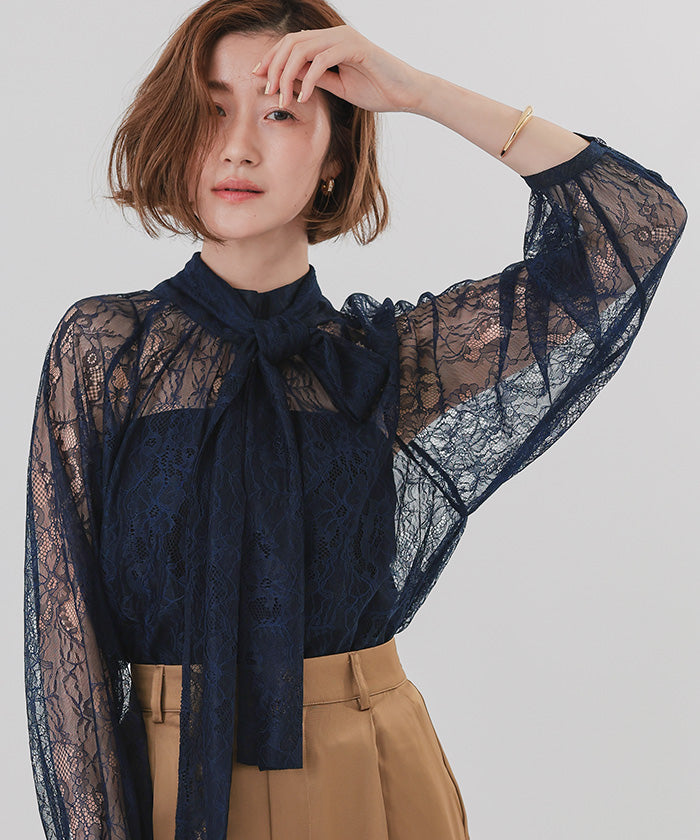 ユアーズ ur's レースボウタイブラウス （アイボリー） アイボリー