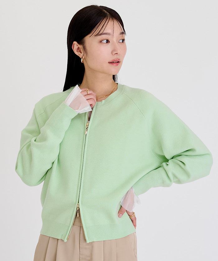 ユアーズ ur's スウェットライクZIPニットカーディガン （ライトグリーン） ライトグリーン