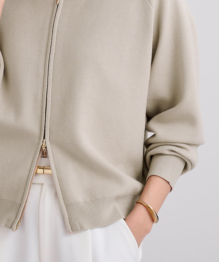 ユアーズ ur's スウェットライクZIPニットカーディガン （ライトグリーン） ライトグリーン