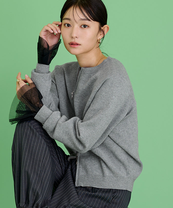 ユアーズ ur's スウェットライクZIPニットカーディガン （ライトグリーン） ライトグリーン