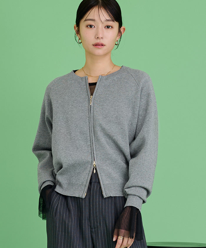 ユアーズ ur's スウェットライクZIPニットカーディガン （ライトグリーン） ライトグリーン