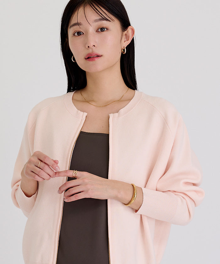 ユアーズ ur's スウェットライクZIPニットカーディガン （ライトグリーン） ライトグリーン