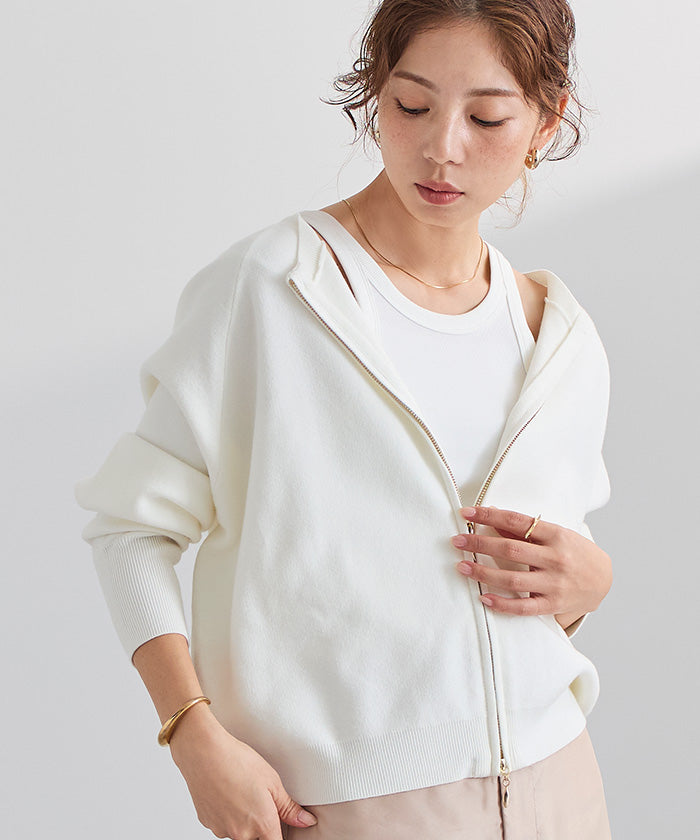 ユアーズ ur's スウェットライクZIPニットカーディガン （ライトグリーン） ライトグリーン