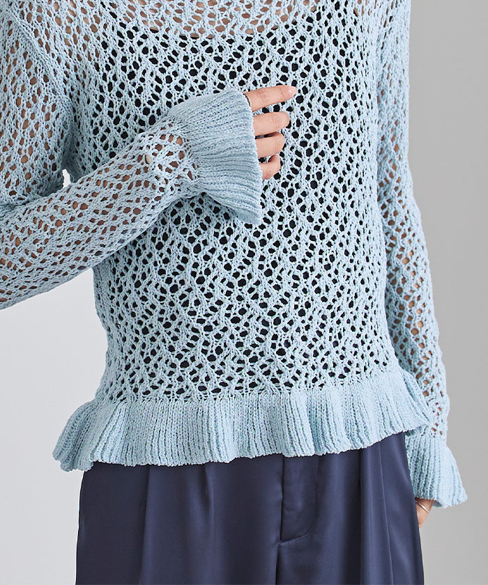 ユアーズ ur's リネン混ランダムローゲージフリルニット （イエロー） イエロー