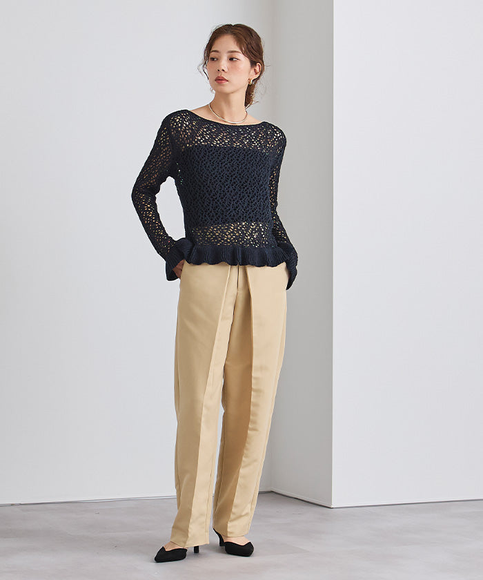 ユアーズ ur's リネン混ランダムローゲージフリルニット （イエロー） イエロー