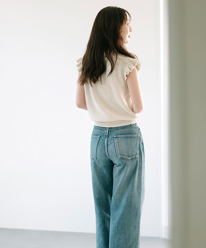 ユアーズ ur's 袖フリルサマーニット （ネイビー） ネイビー