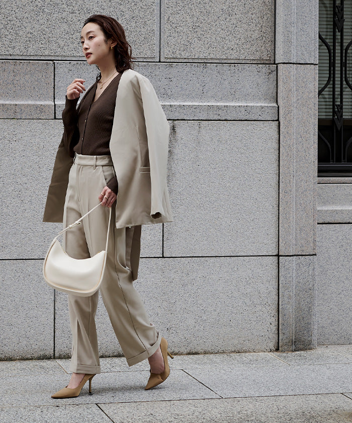 ユアーズ ur's ベルト付ノーカラージャケット （グレージュ） グレージュ