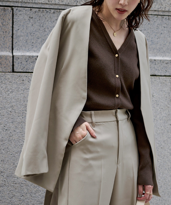 ユアーズ ur's ベルト付ノーカラージャケット （グレージュ） グレージュ