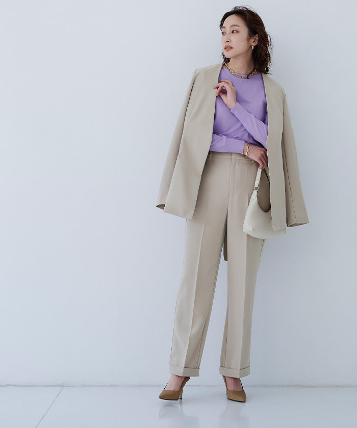 ユアーズ ur's ベルト付ノーカラージャケット （グレージュ） グレージュ