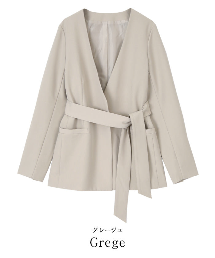ユアーズ ur's ベルト付ノーカラージャケット （グレージュ） グレージュ