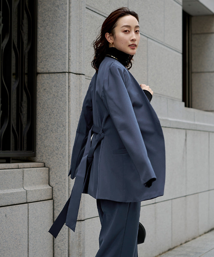 ユアーズ ur's ベルト付ノーカラージャケット （ネイビー） ネイビー