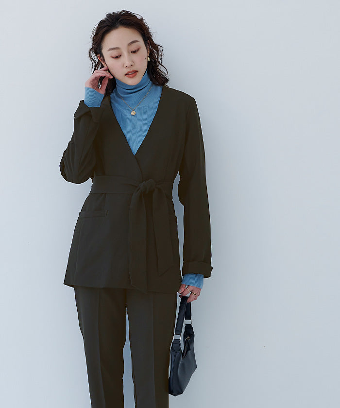 ユアーズ ur's ベルト付ノーカラージャケット （ブラック） ブラック