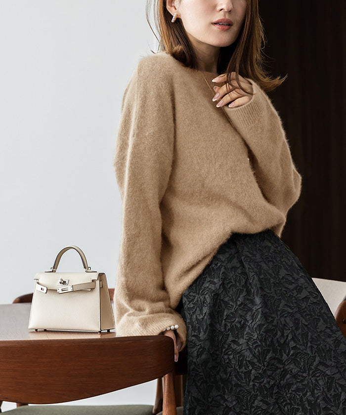 ユアーズ ur's ウール混クルーネックニットプルオーバー,モカ