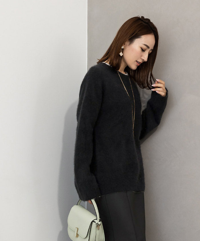 ユアーズ ur's ウール混クルーネックニットプルオーバー