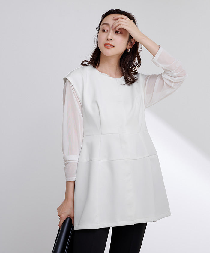 ユアーズ ur's ボンディングペプラムトップス/ジレ （ホワイト） ホワイト