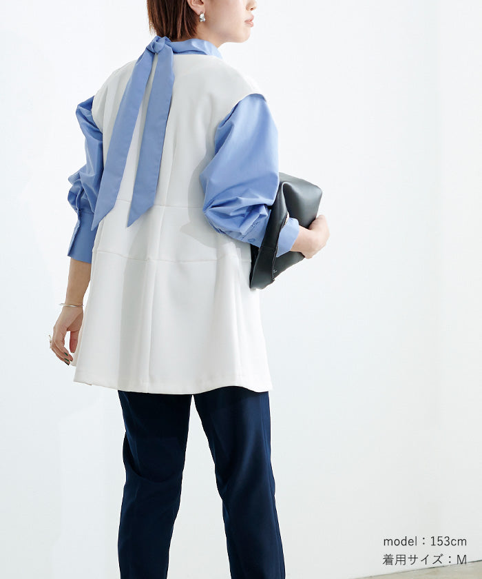 ユアーズ ur's ボンディングペプラムトップス/ジレ （ホワイト） ホワイト