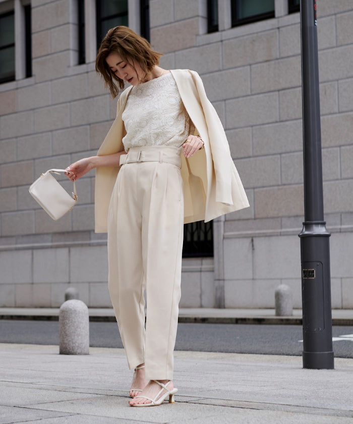 ユアーズ ur's リネンライクハイウエストテーパードパンツ （アイボリー） アイボリー