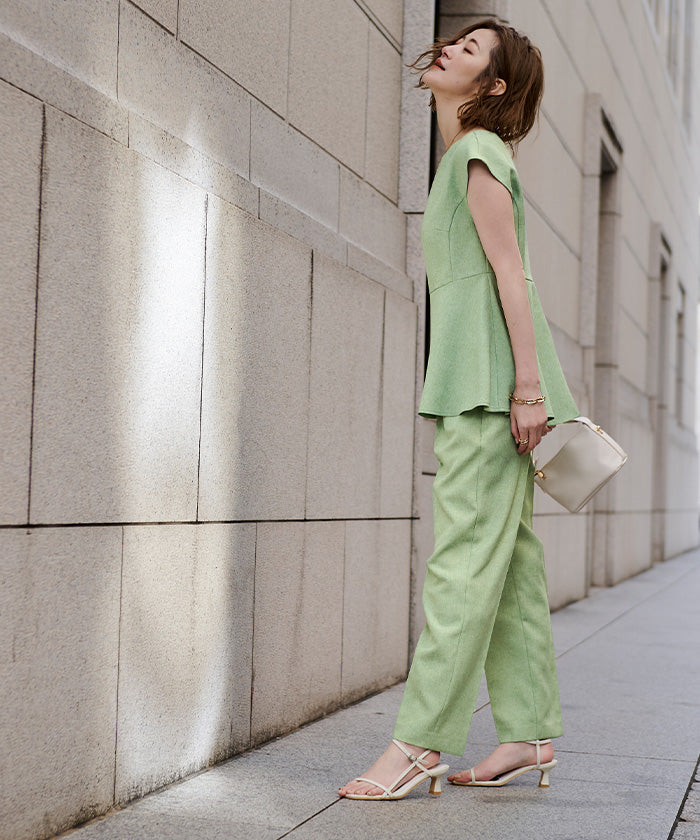 ユアーズ ur's リネンライクハイウエストテーパードパンツ （アイボリー） アイボリー