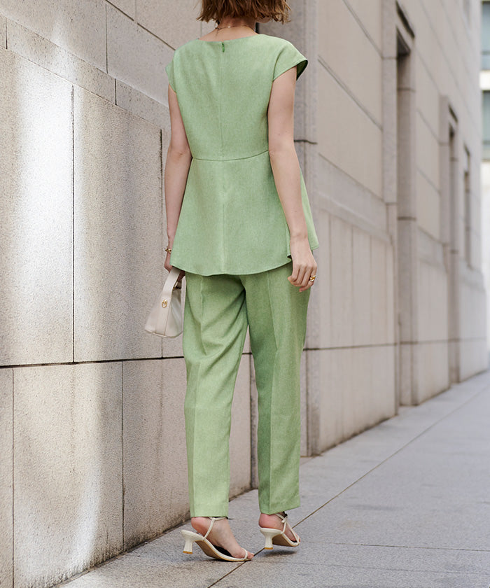 ユアーズ ur's リネンライクハイウエストテーパードパンツ （アイボリー） アイボリー