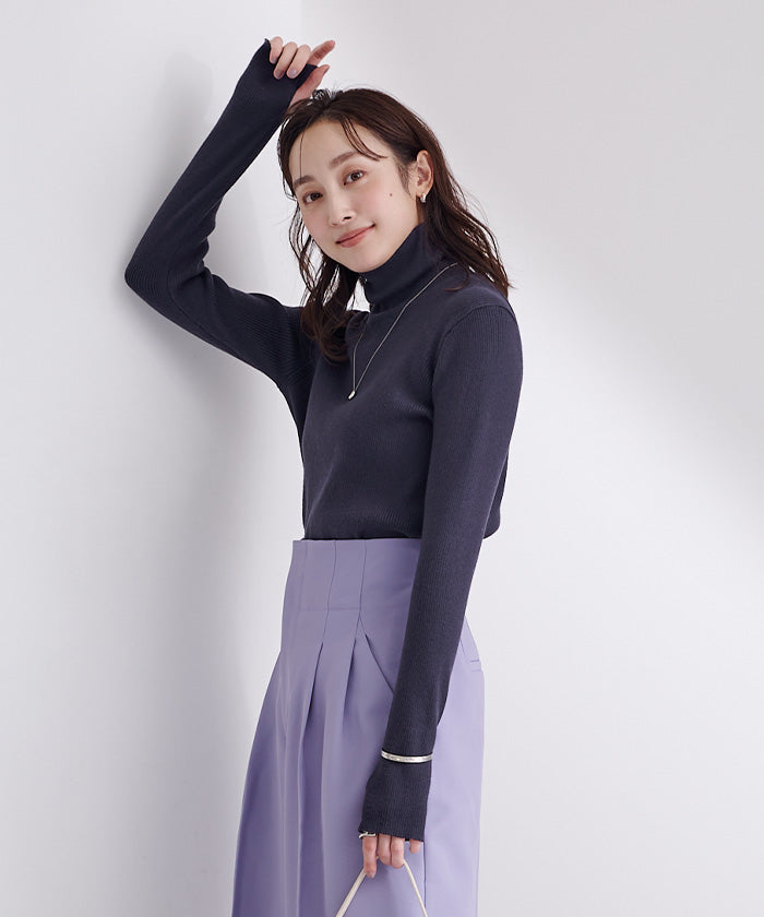 ユアーズ ur's フィンガーホール付リブタートルネックトップス