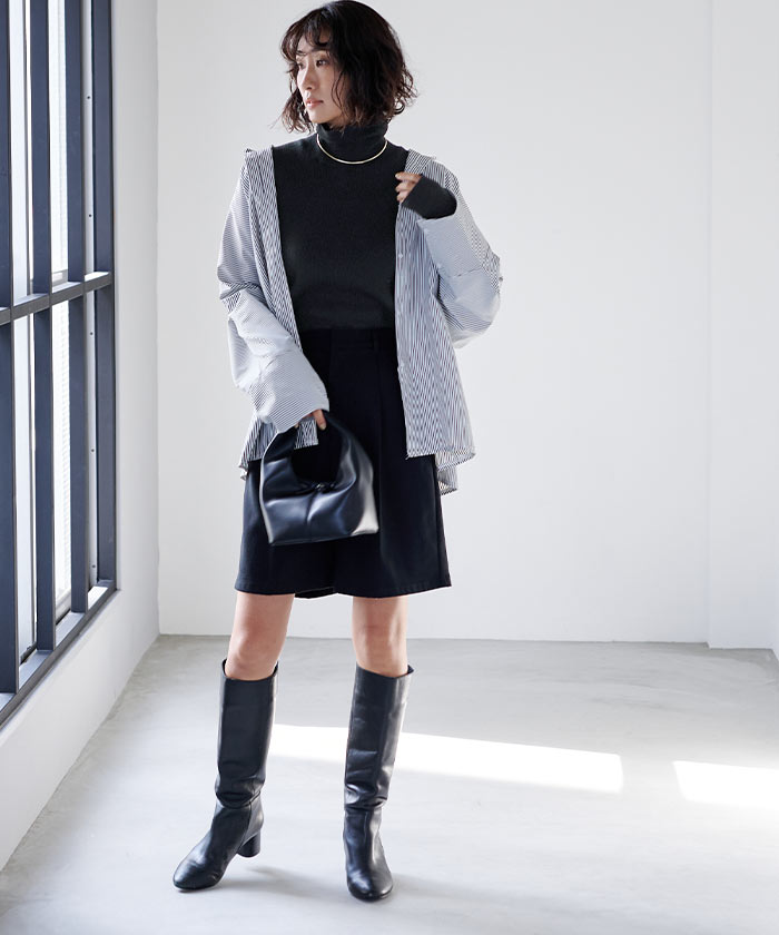 ユアーズ ur's フィンガーホール付リブタートルネックトップス