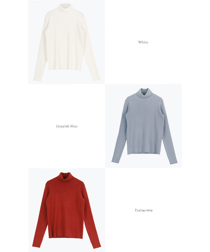 ユアーズ ur's フィンガーホール付リブタートルネックトップス （グレイッシュブルー） グレイッシュブルー