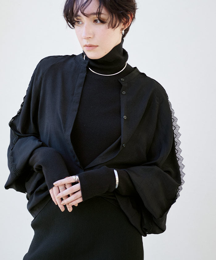 ユアーズ ur's フィンガーホール付リブタートルネックトップス （グレイッシュブルー） グレイッシュブルー