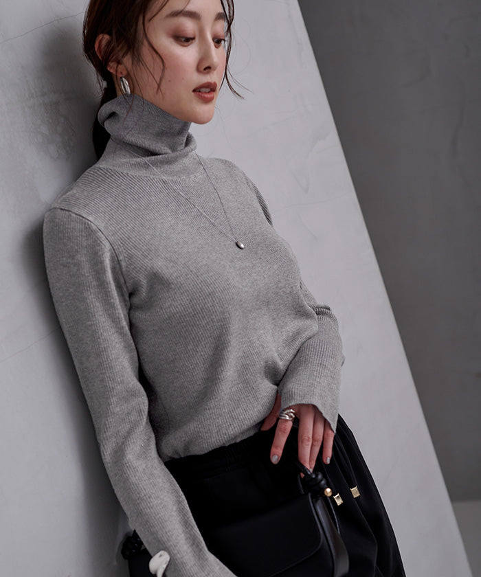 ユアーズ ur's フィンガーホール付リブタートルネックトップス