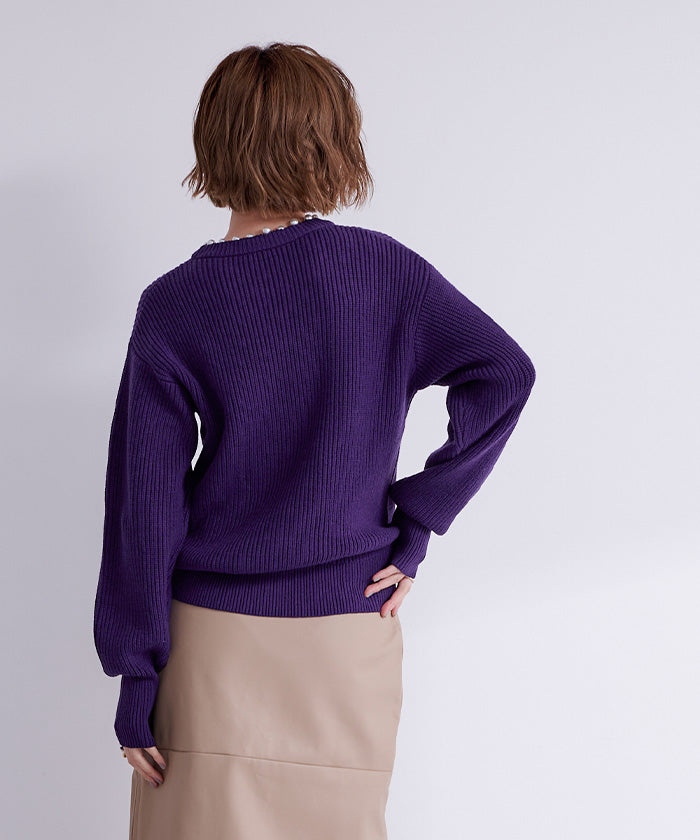 ユアーズ ur's パール付クルーネックニット