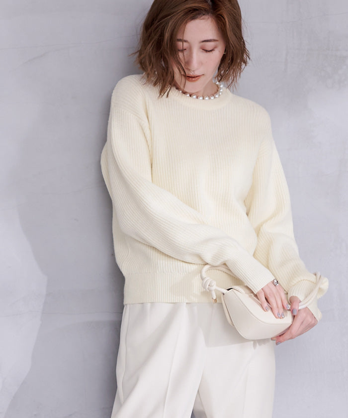 ユアーズ ur's パール付クルーネックニット