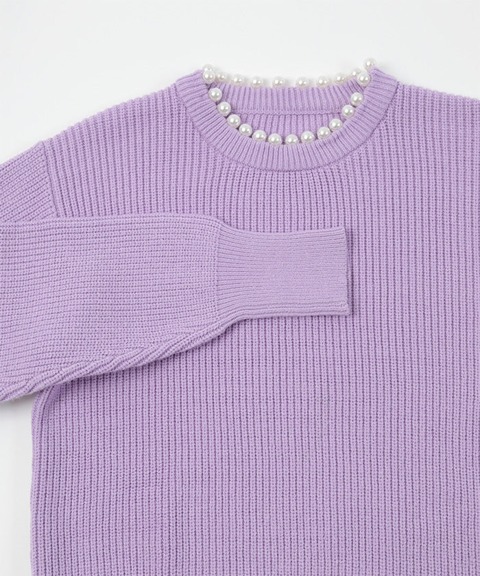 ユアーズ ur's パール付クルーネックニット