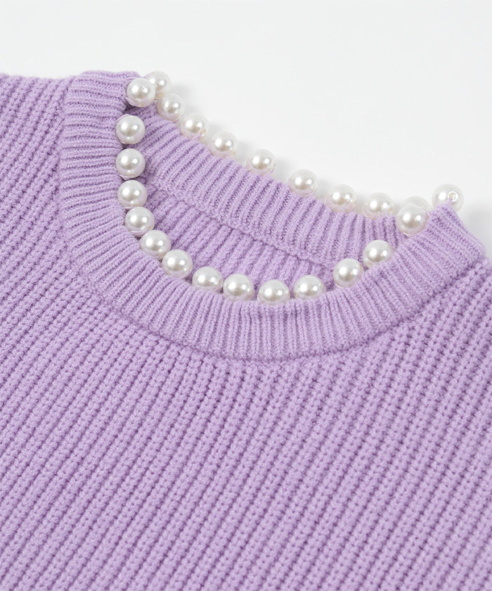 ユアーズ ur's パール付クルーネックニット