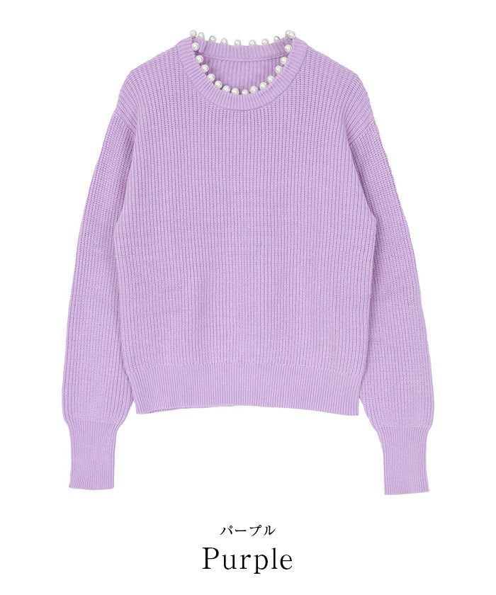 ユアーズ ur's パール付クルーネックニット