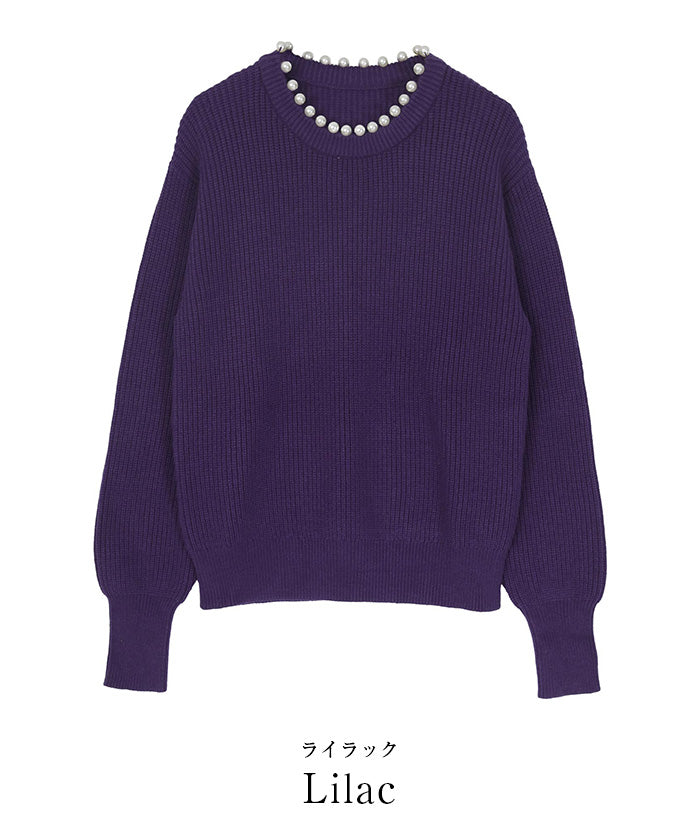 ユアーズ ur's パール付クルーネックニット
