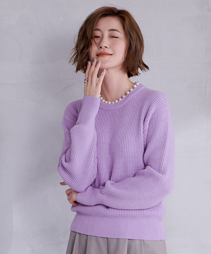 ユアーズ ur's パール付クルーネックニット （パープル） パープル