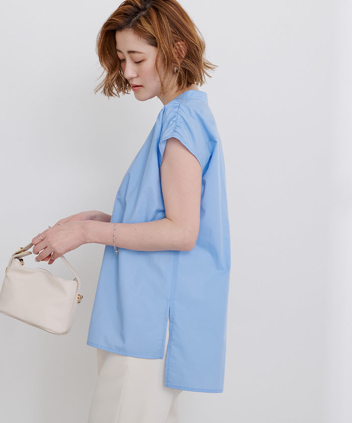 ユアーズ ur's スタンドカラーショルダーギャザーブザムシャツ （ブラック） ブラック